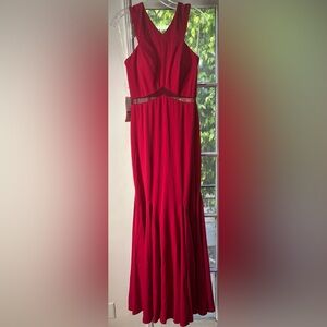 Elegant Red Women’s Satin Maxi Formal Dress Mesh Waist NWT